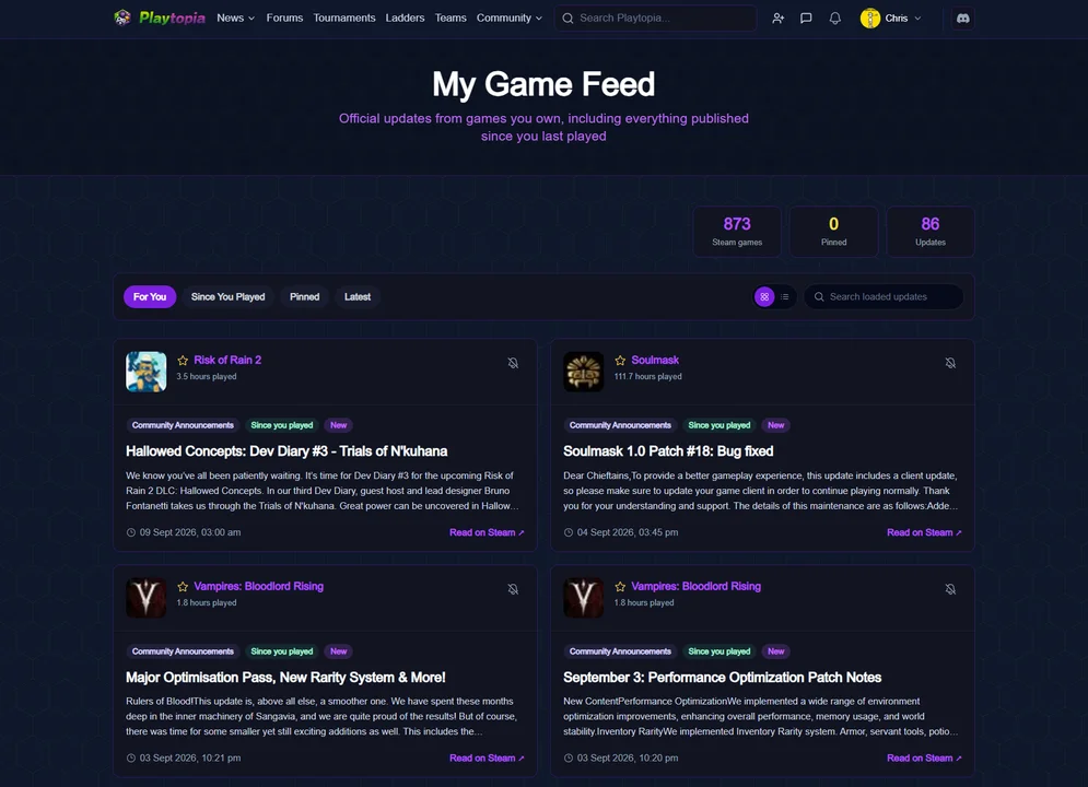 We turned your Steam library into an update feed