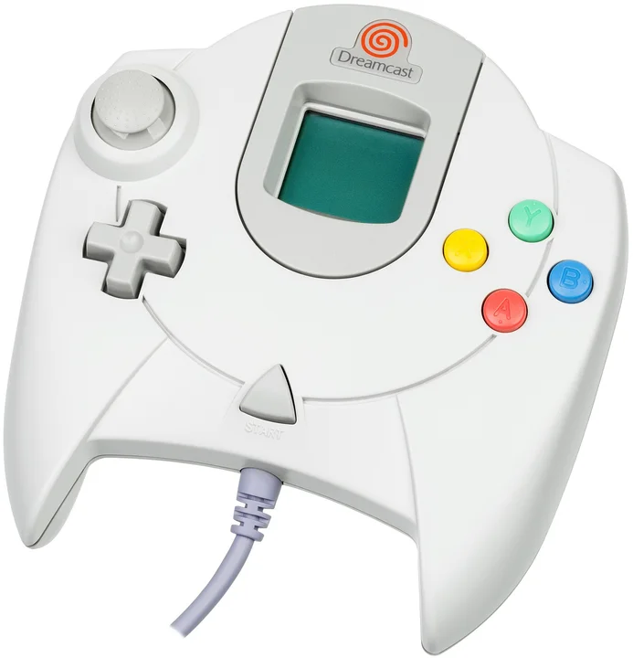 A Dreamcast controller with a VMU slotted into it