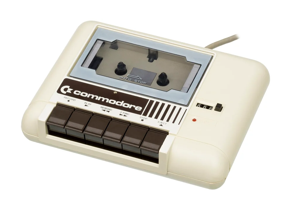 A Commodore Datasette, the cassette tape drive used to load and save C64 programs