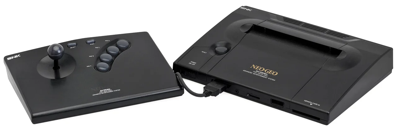 A Neo Geo AES console with controller
