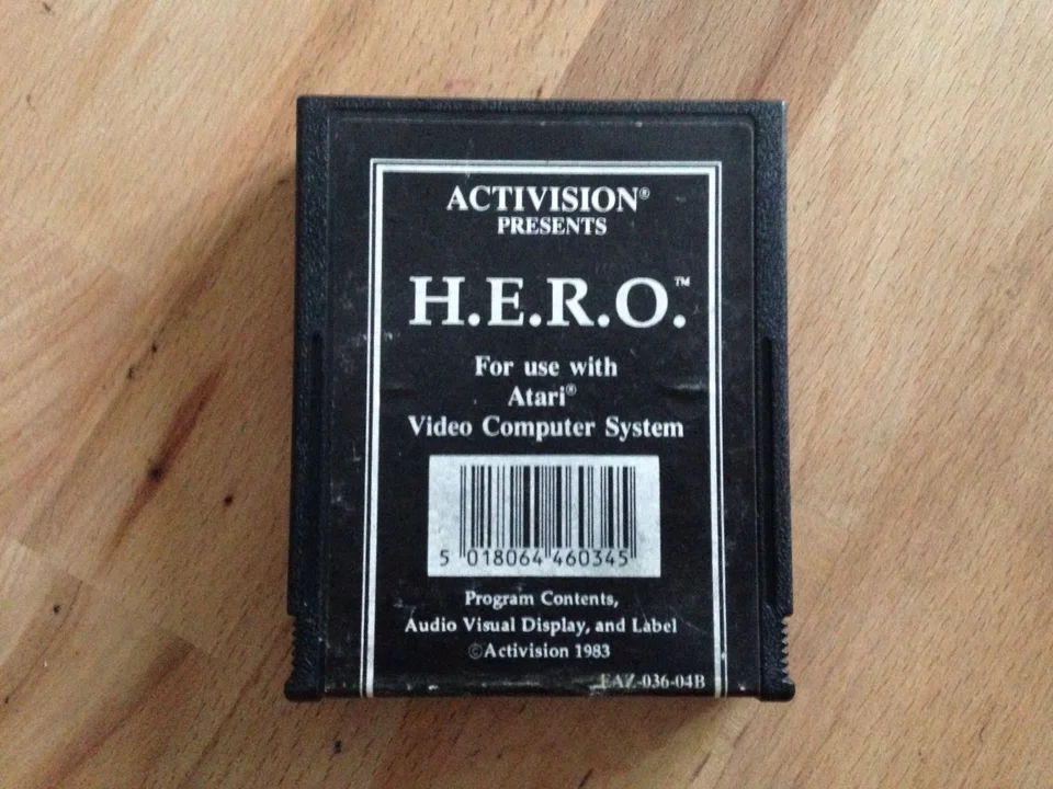 An Activision H.E.R.O. cartridge for the Atari 2600